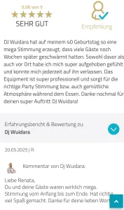 DJ Wuidara Bewertung: Mega Stimmung und professionelles Equipment zum 40. Geburtstag.
